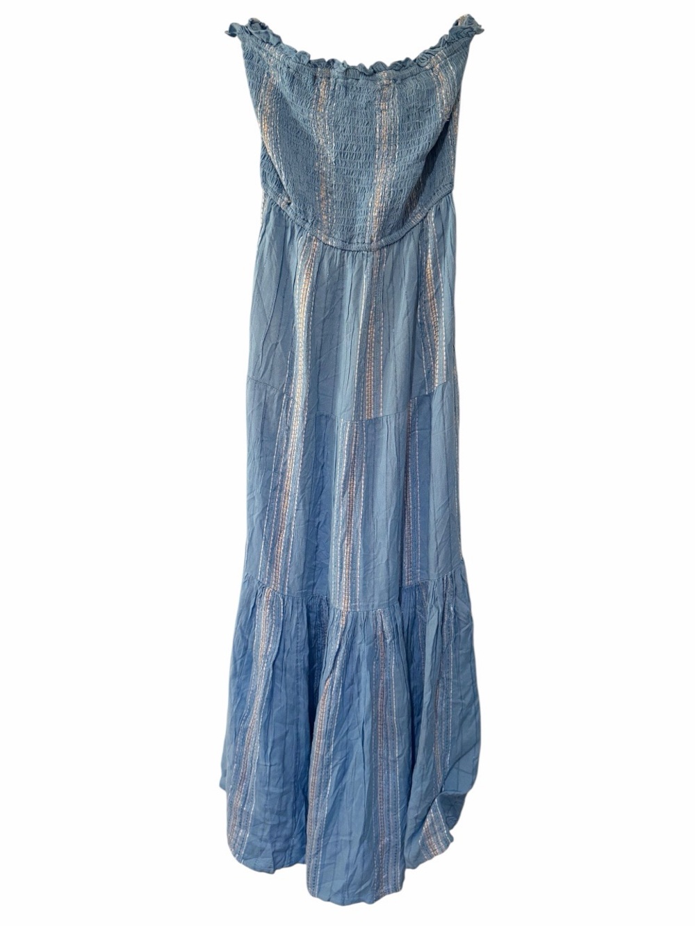 Anthropologie Elan Strapless Smocked Maxi Dress Blue Stripe Boho - Large